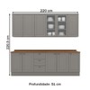 Cozinha Completa Americana 11 Portas 3 Gavetas com Vidro 100% Mdf Cinza - Henn