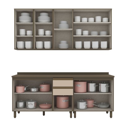 Cozinha Compacta Reflecta 10 Portas 2 Gavetas com Vidro 100% Mdf Duna/Cristal - Henn