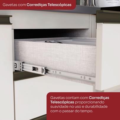 Bancada de Cozinha Kit Ilha Gourmet Connect 2 Portas 3 Gavetas Ripado Duna/Off White - Henn