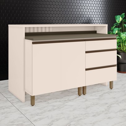 Bancada de Cozinha Kit Ilha Gourmet Connect 2 Portas 3 Gavetas Ripado Duna/Off White - Henn
