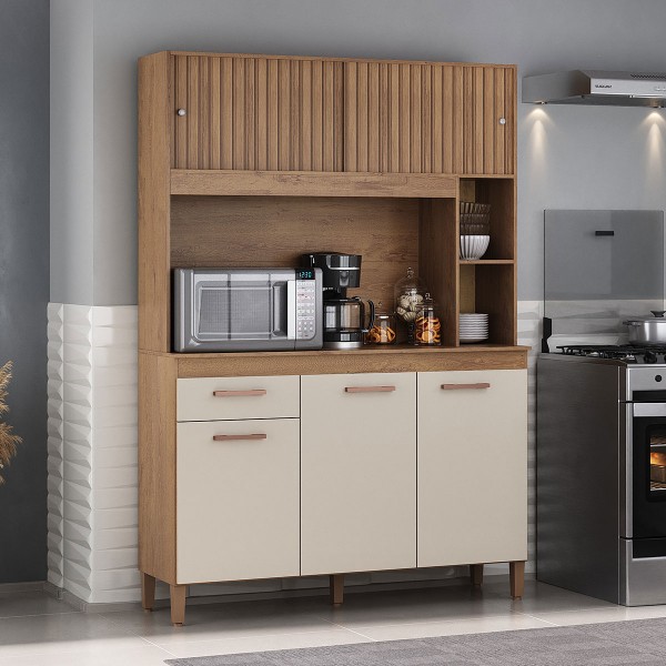 Cozinha Compacta Ceara 5 Portas 1 Gaveta Rústico/Natura Off White - Atualle Móveis