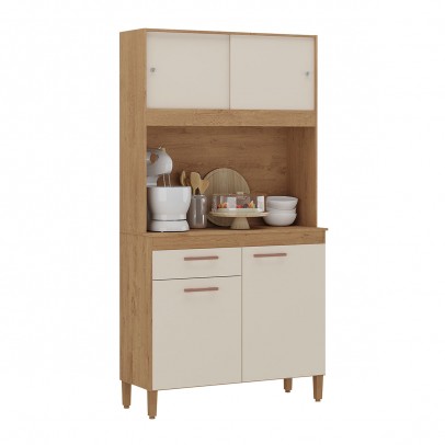 Cozinha Compacta Ceara 4 Portas 1 Gaveta Canelato Rústico/Natura Off White - Atualle Móveis