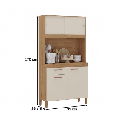 Cozinha Compacta Ceara 4 Portas 1 Gaveta Canelato Rústico/Natura Off White - Atualle Móveis