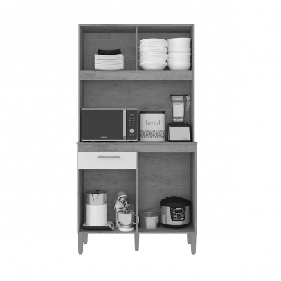 Cozinha Compacta Ceara 4 Portas 1 Gaveta Canelato Rústico/Natura Off White - Atualle Móveis