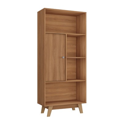 Estante para Livros 1 Porta 4 Nichos Nogal - Hecol Móveis