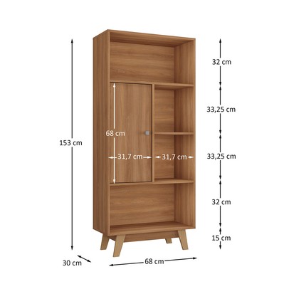 Estante para Livros 1 Porta 4 Nichos Nogal - Hecol Móveis