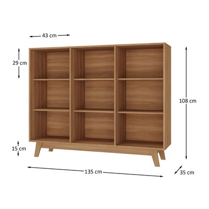 Estante para Livros 9 Nichos Nogal - Hecol Móveis