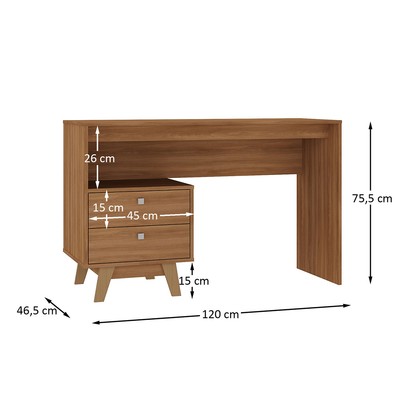 Mesa Escrivaninha Doha 2 Gavetas 120 Cm Nogal - Hecol Móveis