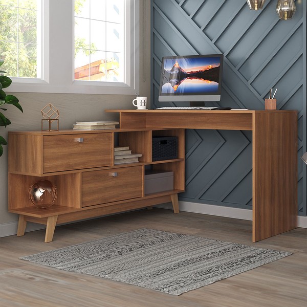 Mesa Escrivaninha 2 Portas Nogal - Hecol Móveis