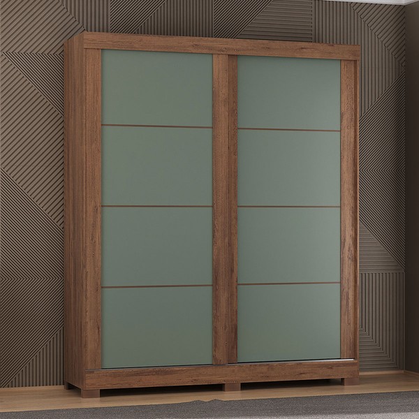 Guarda-Roupa Solteiro Montana 2 Portas 2 Gavetas Freijo Rústico/Preto/Green Fosco - Atualle Móveis