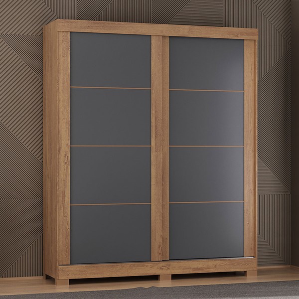 Guarda-Roupa Solteiro Montana 2 Portas 2 Gavetas Canelato/Grafite/Off White - Atualle Móveis