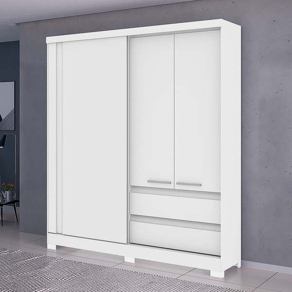 Guarda-Roupa Solteiro Condor 3 Portas 2 Gavetas Ripado 3d Flex Branco - Atualle Móveis