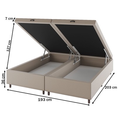 Base de Cama Box King Sonata com Baú Rústico/Palha - Vian