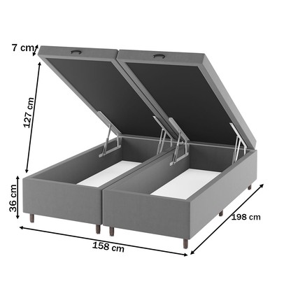 Base de Cama Box Queen Sonata com Baú Veludo Cinza - Vian