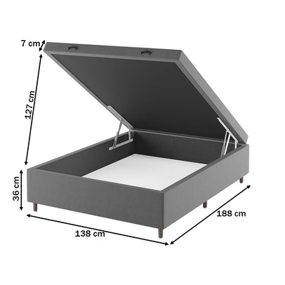 Base de Cama Box Casal Sonata com Baú Veludo Cinza - Vian