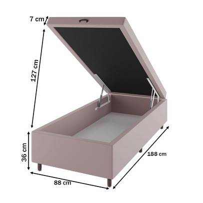 Base de Cama Box Solteiro Sonata com Baú Turkey/Rose - Vian