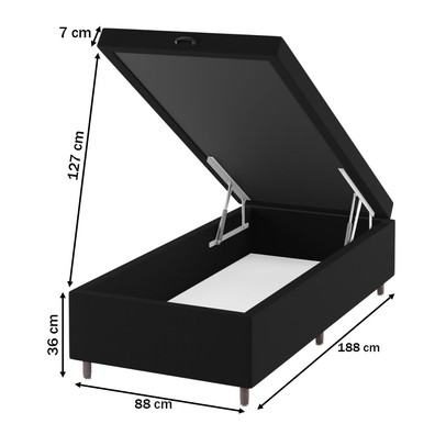 Base de Cama Box Solteiro Sonata com Baú Veludo Preto - Vian