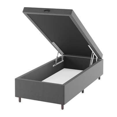 Base de Cama Box Solteiro Sonata com Baú Veludo Cinza - Vian