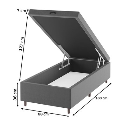 Base de Cama Box Solteiro Sonata com Baú Veludo Cinza - Vian