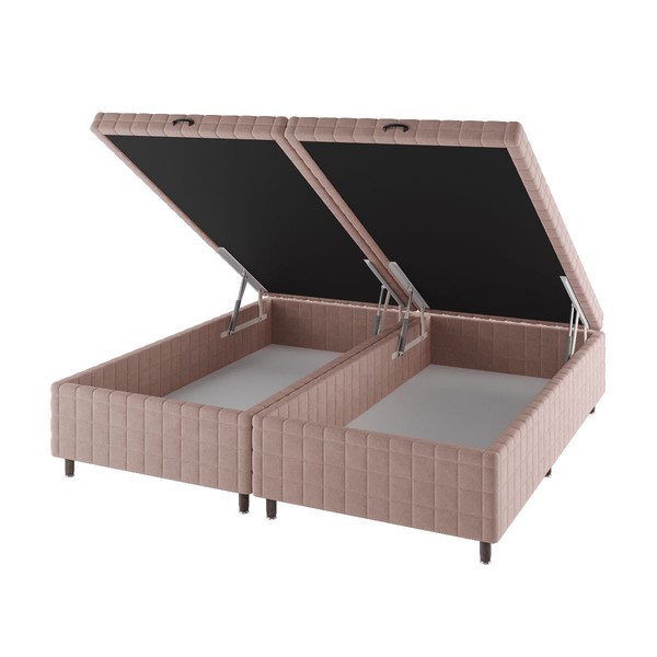 Base de Cama Box King Vision com Baú Rústico/Rose - Vian