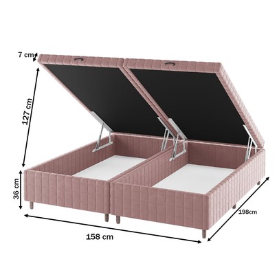 Base de Cama Box Queen Vision com Baú Turkey/Rose - Vian