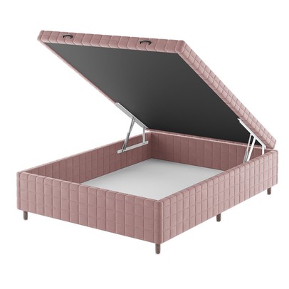 Base de Cama Box Casal Vision com Baú Turkey/Rose - Vian