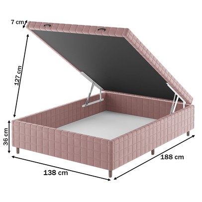 Base de Cama Box Casal Vision com Baú Turkey/Rose - Vian