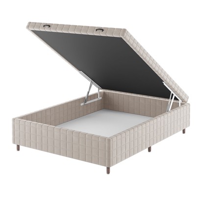Base de Cama Box Casal Vision com Baú Turkey/Creme  - Vian