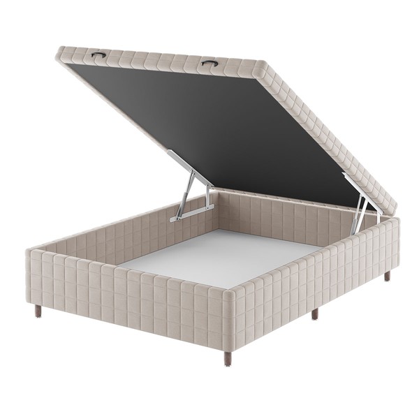 Base de Cama Box Casal Vision com Baú Turkey/Creme  - Vian