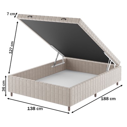 Base de Cama Box Casal Vision com Baú Turkey/Creme  - Vian