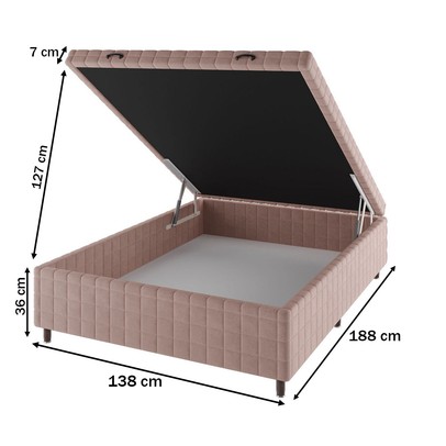 Base de Cama Box Casal Vision com Baú Rústico/Rose - Vian