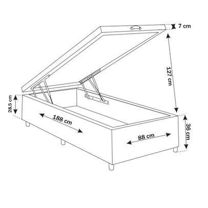 Base de Cama Box Solteiro Vision com Baú Turkey/Creme - Vian