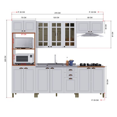 Cozinha Completa Firenze 14 Portas 2 Gavetas com Vidro 6171.133 Branca - Indekes