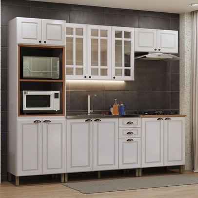 Cozinha Completa Firenze 14 Portas 2 Gavetas com Vidro 6171.133 Branca - Indekes