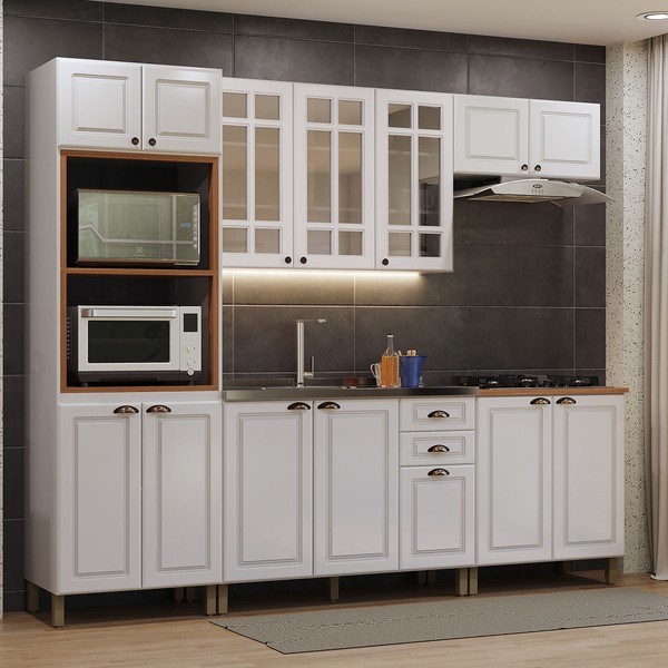 Cozinha Completa Firenze 14 Portas 2 Gavetas com Vidro 6171.133 Branca - Indekes