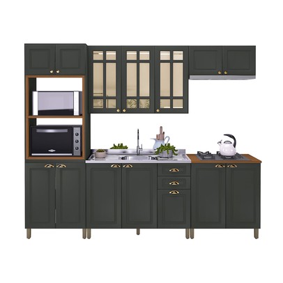 Cozinha Completa Firenze 14 Portas 2 Gavetas com Vidro 6171.133 Chumbo - Indekes
