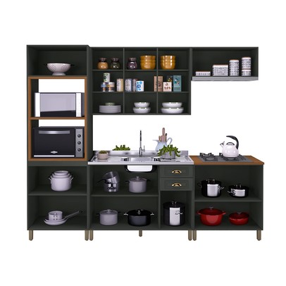 Cozinha Completa Firenze 14 Portas 2 Gavetas com Vidro 6171.133 Chumbo - Indekes