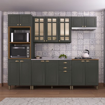 Cozinha Completa Firenze 14 Portas 2 Gavetas com Vidro 6171.133 Chumbo - Indekes