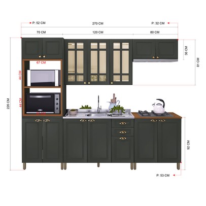 Cozinha Completa Firenze 14 Portas 2 Gavetas com Vidro 6171.133 Chumbo - Indekes