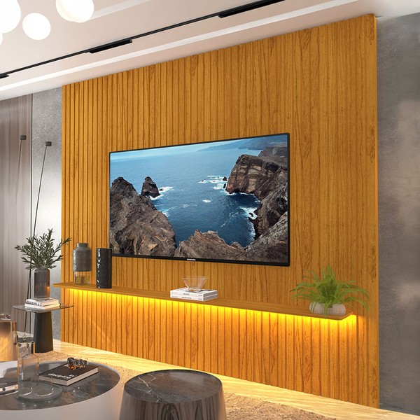 Painel para TV Até 85 Polegadas Nobre 1 Prateleira Ripado 100% Mdf Naturale - Gelius