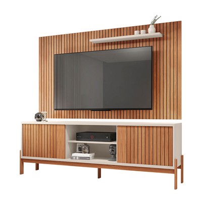 Rack com Painel para TV Até 72 Polegadas Tannen 2 Portas Ripado Freijo/Off White - Caemmun