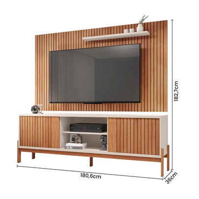 Rack com Painel para TV Até 72 Polegadas Tannen 2 Portas Ripado Freijo/Off White - Caemmun