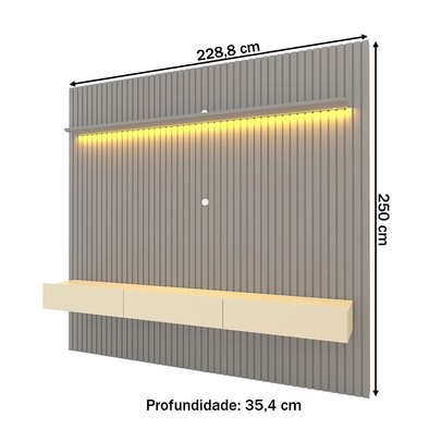 Painel para TV Até 85 Polegadas Nobre 3 Gavetas Ripado 100% Mdf Cinza/Off White - Gelius