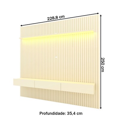 Painel para TV Até 85 Polegadas Nobre 3 Gavetas Ripado 100% Mdf Off White - Gelius