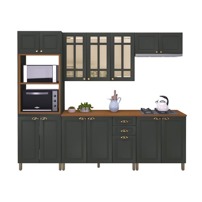 Cozinha Completa Firenze 14 Portas 2 Gavetas com Vidro 6171.135 Chumbo - Indekes