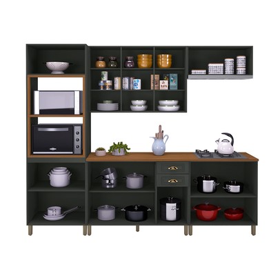 Cozinha Completa Firenze 14 Portas 2 Gavetas com Vidro 6171.135 Chumbo - Indekes