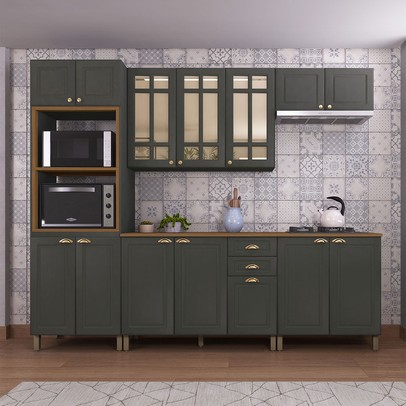 Cozinha Completa Firenze 14 Portas 2 Gavetas com Vidro 6171.135 Chumbo - Indekes