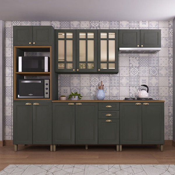 Cozinha Completa Firenze 14 Portas 2 Gavetas com Vidro 6171.135 Chumbo - Indekes