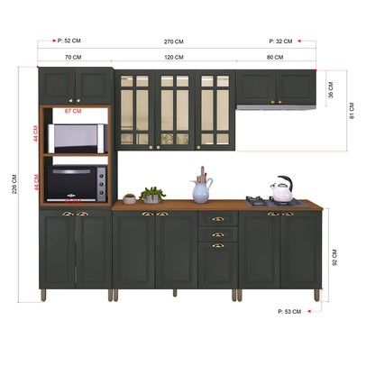 Cozinha Completa Firenze 14 Portas 2 Gavetas com Vidro 6171.135 Chumbo - Indekes