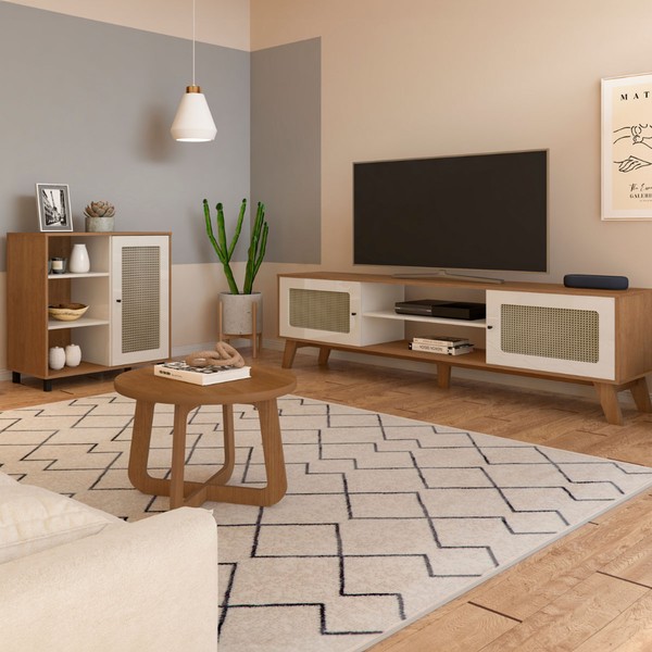 Sala de Estar Completa para TV Até 75 Polegadas Charlotte 3 Portas Cinamomo/Off White  - Artely Móveis
